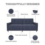 Navy Linen Sprung Seat Sofa Bed