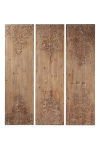 Set of 3 Floral Carved Wooden Wall Decor