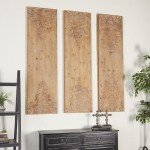Set of 3 Floral Carved Wooden Wall Decor