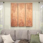 Set of 3 Floral Carved Wooden Wall Decor