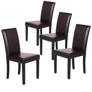 Set of 4 Brown PU Cushion Dining Chairs