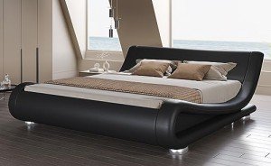 King Size Upholstered Sleigh Bed Frame in Black