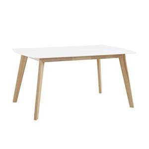 Mid Century Modern Wood Dining Table in White/Natural