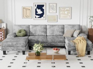 Gray U-Shaped Convertible Sectional Sofa with Soft Fabric