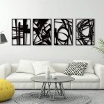 Set of 4 Black Metal Abstract Wall Decor