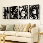 Set of 4 Black Metal Abstract Wall Decor