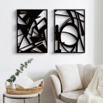 Set of 4 Black Metal Abstract Wall Decor