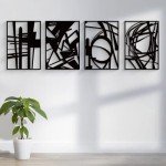 Set of 4 Black Metal Abstract Wall Decor