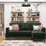 Green Velvet Reversible Sectional Sofa with Ottoman