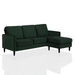 Green Velvet Reversible Sectional Sofa with Ottoman