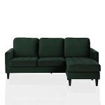 Green Velvet Reversible Sectional Sofa with Ottoman