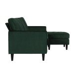 Green Velvet Reversible Sectional Sofa with Ottoman