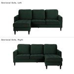 Green Velvet Reversible Sectional Sofa with Ottoman