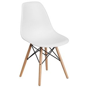 Elon Series White Plastic Chair with Wood Legs