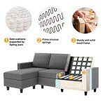 Modern Gray L-Shaped Linen Convertible Sectional Sofa