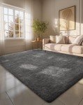Large Grey Fluffy Shag Area Rug for Living Room