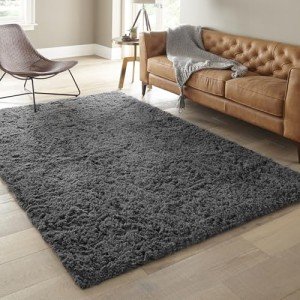 Large Grey Fluffy Shag Area Rug for Living Room