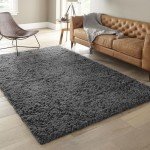 Large Grey Fluffy Shag Area Rug for Living Room