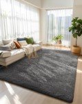 Large Grey Fluffy Shag Area Rug for Living Room