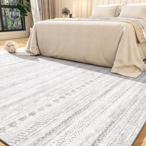 Fluffy 5x7 Moroccan Boho Area Rug in Cream Grey