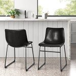 Modern Black Faux Leather Dining Chairs - Set of 2