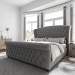 Velvet King Size Platform Bed Frame with Headboard