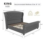 Velvet King Size Platform Bed Frame with Headboard