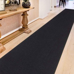 Black Solid Design Runner Rug, 80 cm x 300 cm