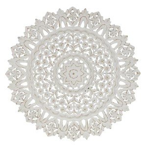 Deco 79 Wood Floral Handmade Home Wall Decor Intricately Carved Mandala Wall Sculpture, Wall Art 35" x 2" x 35", White