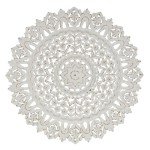 Deco 79 Wood Floral Handmade Home Wall Decor Intricately Carved Mandala Wall Sculpture, Wall Art 35" x 2" x 35", White