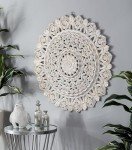 Deco 79 Wood Floral Handmade Home Wall Decor Intricately Carved Mandala Wall Sculpture, Wall Art 35" x 2" x 35", White