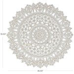 Deco 79 Wood Floral Handmade Home Wall Decor Intricately Carved Mandala Wall Sculpture, Wall Art 35" x 2" x 35", White