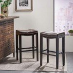 Jaeden Brown Backless Leather Bar Stools (Set of 2)