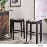 Jaeden Brown Backless Leather Bar Stools (Set of 2)