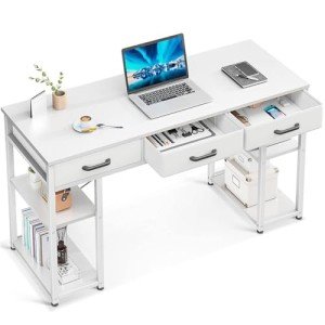 Modern Small Computer Desk with Fabric Drawers