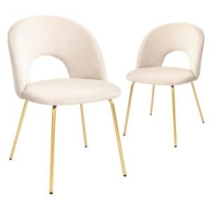 Beige Velvet Dining Chairs with Metal Legs - Set of 2