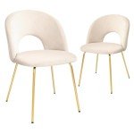 Beige Velvet Dining Chairs with Metal Legs - Set of 2