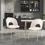 Beige Velvet Dining Chairs with Metal Legs - Set of 2