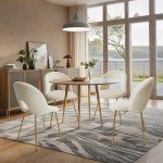 Beige Velvet Dining Chairs with Metal Legs - Set of 2