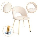 Beige Velvet Dining Chairs with Metal Legs - Set of 2
