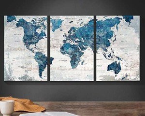 Large World Map Wall Art for Home Decor