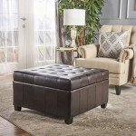 Alexandria Bonded Leather Storage Ottoman - Marbled Brown