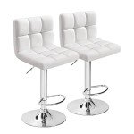 Modern Adjustable Bar Stools Set of 2 White