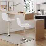 Modern Adjustable Bar Stools Set of 2 White
