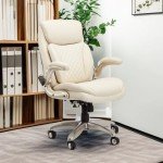 Ergonomic High Back Leather Office Chair - Cream