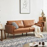Mid-Century Faux Leather 3-Seater Sofa in Tan