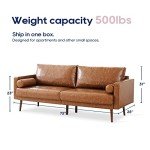 Mid-Century Faux Leather 3-Seater Sofa in Tan