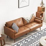 Mid-Century Faux Leather 3-Seater Sofa in Tan