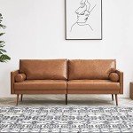 Mid-Century Faux Leather 3-Seater Sofa in Tan