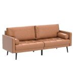 Mid-Century Faux Leather 3-Seater Sofa in Tan